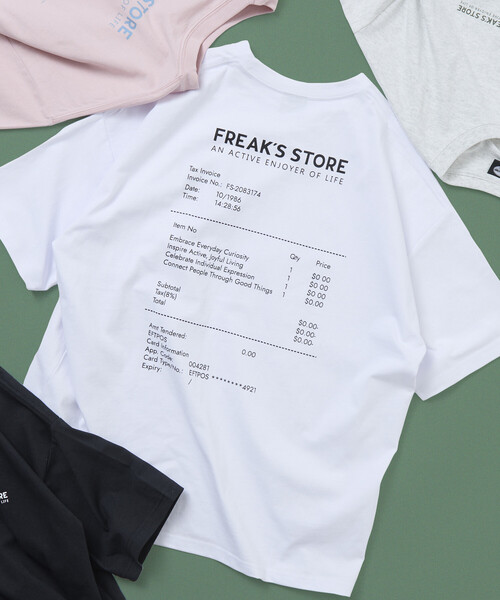 FREAK'S STORE(フリークスストア)の「限定展開 ビッグシルエット レシートモチーフ バックプリント Tシャツ(Tシャツ/カットソー・メンズ・ホワイト/ブラック/アッシュグレー/ピンク・LARGE/MEDIUM/SMALL)」の2枚目の写真