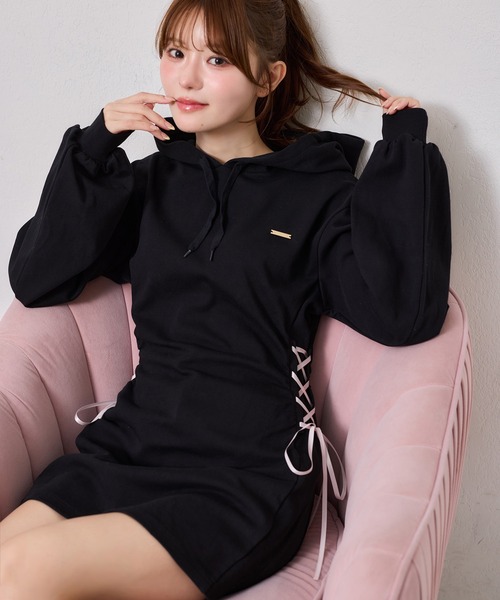 one after another NICE CLAUP(ワンアフターアナザーナイスクラップ)の「サイドレースアップパーカーミニワンピース(ワンピース・レディース・ブラック/グレー/ピンク・FREE)」の18枚目の写真