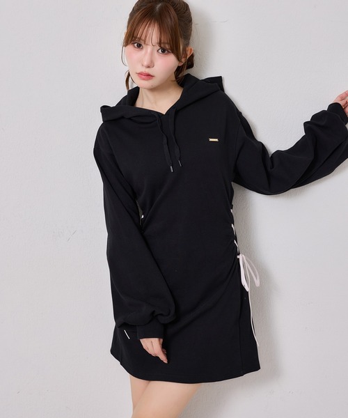 one after another NICE CLAUP(ワンアフターアナザーナイスクラップ)の「サイドレースアップパーカーミニワンピース(ワンピース・レディース・ブラック/グレー/ピンク・FREE)」の14枚目の写真