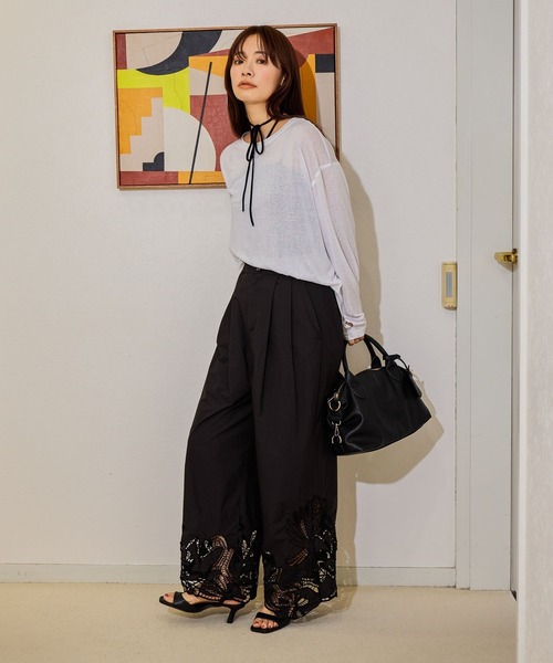 eimy / Flower motif オフショルダートップス、パンツ（黒） STAFF STYLING｜THE SHOP YOHJI YAMAMOTO