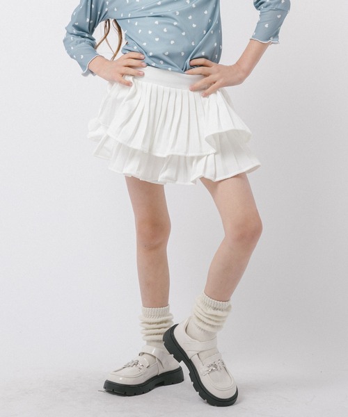 URBAN CHERRY（アーバンチェリー）の「【インナーパンツ付き】プリーツティアードスカート（スカート・キッズ・ホワイト/ピンク・120cm/130cm/140cm/150cm/110cm）」の2枚目の写真