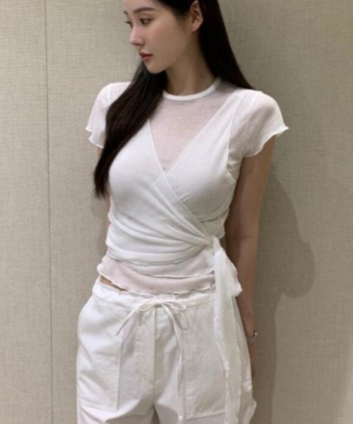 semplice（センプリチェ）の「フリルスリーブ 2 点セット トップス（Tシャツ/カットソー・レディース・ホワイト/グレー/ブラック・F）」の2枚目の写真