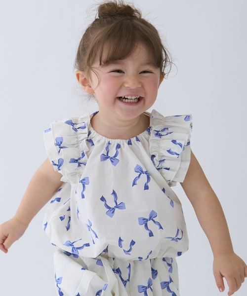 petit main(プティマイン)の「【リンク】リボン総柄セットアップ(セットアップ・キッズ・ピンク/ブルー・80cm/130cm/120cm/110cm/90cm/100cm)」の3枚目の写真