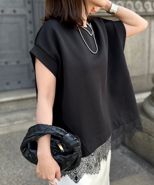 Emma Taylor(エマテイラー)の「ライトダンボールレースヘムプルオーバー(Tシャツ/カットソー・レディース・ホワイト/ブラック/チャコールグレー/ベージュ/トップグレー・FREE)」の3枚目の写真