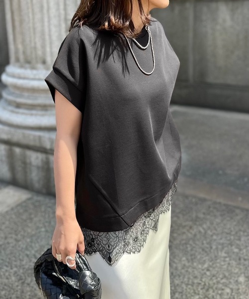 Emma Taylor(エマテイラー)の「ライトダンボールレースヘムプルオーバー(Tシャツ/カットソー・レディース・ホワイト/ブラック/チャコールグレー/ベージュ/トップグレー・FREE)」の15枚目の写真