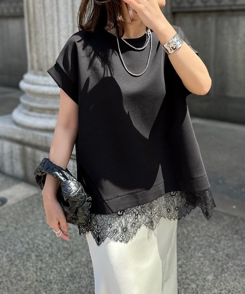 Emma Taylor(エマテイラー)の「ライトダンボールレースヘムプルオーバー(Tシャツ/カットソー・レディース・ホワイト/ブラック/チャコールグレー/ベージュ/トップグレー・FREE)」の18枚目の写真