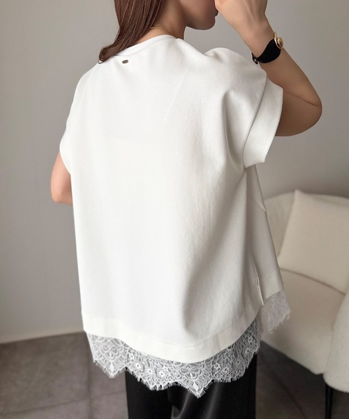 Emma Taylor(エマテイラー)の「ライトダンボールレースヘムプルオーバー(Tシャツ/カットソー・レディース・ホワイト/ブラック/チャコールグレー/ベージュ/トップグレー・FREE)」の10枚目の写真