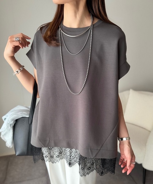 Emma Taylor(エマテイラー)の「ライトダンボールレースヘムプルオーバー(Tシャツ/カットソー・レディース・ホワイト/ブラック/チャコールグレー/ベージュ/トップグレー・FREE)」の19枚目の写真