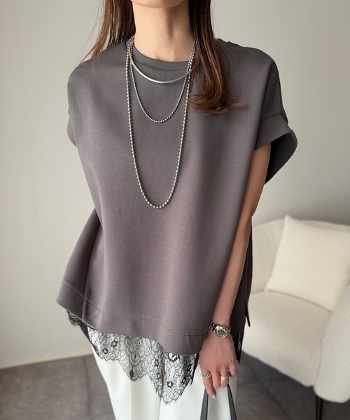 Emma Taylor(エマテイラー)の「ライトダンボールレースヘムプルオーバー(Tシャツ/カットソー・レディース・ホワイト/ブラック/チャコールグレー/ベージュ/トップグレー・FREE)」の20枚目の写真