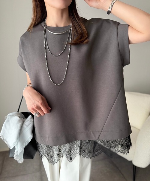 Emma Taylor(エマテイラー)の「ライトダンボールレースヘムプルオーバー(Tシャツ/カットソー・レディース・ホワイト/ブラック/チャコールグレー/ベージュ/トップグレー・FREE)」の21枚目の写真