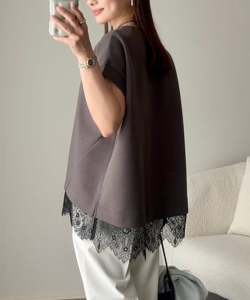 Emma Taylor(エマテイラー)の「ライトダンボールレースヘムプルオーバー(Tシャツ/カットソー・レディース・ホワイト/ブラック/チャコールグレー/ベージュ/トップグレー・FREE)」の22枚目の写真