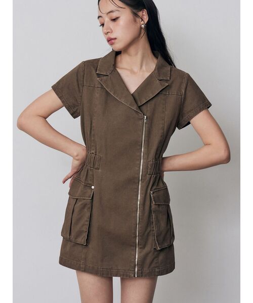 MURUA（ムルーア）の「ウォッシュミニワンピース（ワンピース・レディース・グレー/ブラウン・FREE）」の2枚目の写真