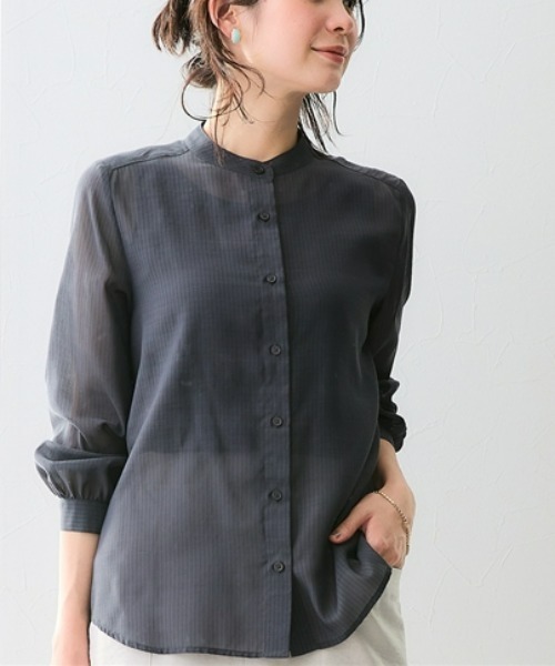 7days Life Styling(セブンデイズライフスタイリング)の「【選べる2タイプ】シアーストライプ長袖シャツ(シャツ/ブラウス・レディース・グレー系2/グレー系1/サックスブルー系1/サックスブルー系2・L/LL/3L/S/M)」の3枚目の写真