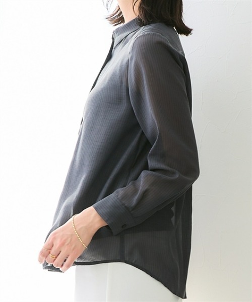 7days Life Styling(セブンデイズライフスタイリング)の「【選べる2タイプ】シアーストライプ長袖シャツ(シャツ/ブラウス・レディース・グレー系2/グレー系1/サックスブルー系1/サックスブルー系2・L/LL/3L/S/M)」の17枚目の写真