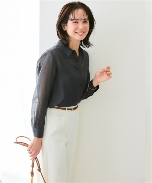 7days Life Styling(セブンデイズライフスタイリング)の「【選べる2タイプ】シアーストライプ長袖シャツ(シャツ/ブラウス・レディース・グレー系2/グレー系1/サックスブルー系1/サックスブルー系2・L/LL/3L/S/M)」の9枚目の写真