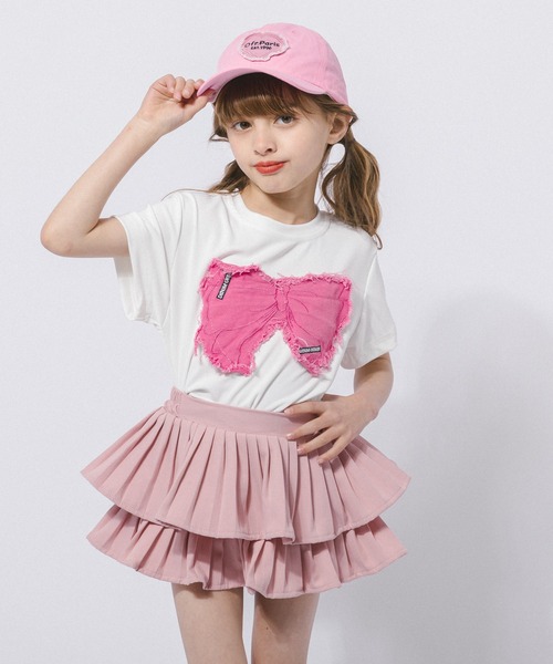 URBAN CHERRY(アーバンチェリー)の「フリンジリボンデザインミニTシャツ(Tシャツ/カットソー・キッズ・ブラック/ホワイト・120cm/130cm/150cm/110cm/140cm)」の1枚目の写真