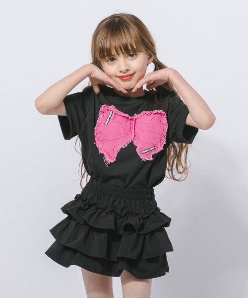 URBAN CHERRY(アーバンチェリー)の「フリンジリボンデザインミニTシャツ(Tシャツ/カットソー・キッズ・ブラック/ホワイト・120cm/130cm/150cm/110cm/140cm)」の2枚目の写真