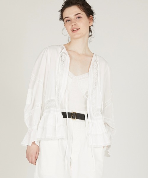 crinkle crinkle crinkle（クリンクルクリンクルクリンクル）の「【crinkle crinkle crinkle】front tapestry 2way sheer bolero/フロントタペストリー2wayシアーボレロ（カーディガン/ボレロ・レディース・ホワイト/ブラック・FREE）」の11枚目の写真