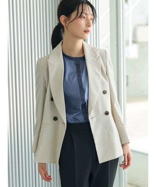 TONAL(トーナル)の「フェイクリネンダブルジャケット(テーラードジャケット・レディース・ネイビー/グレー/ベージュ・MEDIUM/SMALL)」の11枚目の写真