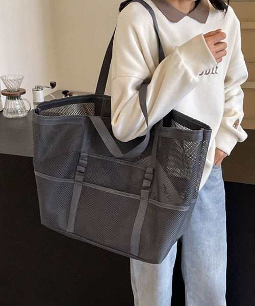 Ressaca(レサーカ)の「メッシュビーチバッグ プールバッグ(トートバッグ・レディース・ブラック/グレー/アイボリー/カーキ・FREE)」の1枚目の写真