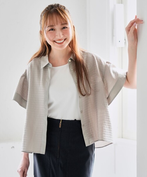 ANY SIS（エニィスィス）の「フレアスリーブシアーチェック ブラウス（シャツ/ブラウス・レディース・ブラック系/ホワイト系/カーキ系・X-SMALL）」の4枚目の写真