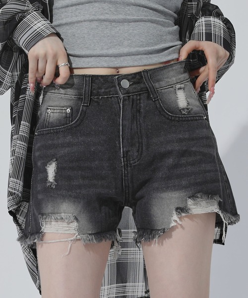 ANAP(アナップ)の「ダメージショートパンツ(デニムパンツ・レディース・ブルー/グレー・F)」の1枚目の写真