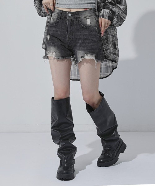 ANAP(アナップ)の「ダメージショートパンツ(デニムパンツ・レディース・ブルー/グレー・F)」の6枚目の写真