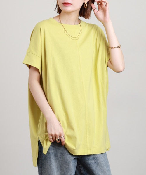 FUNALIVE(ファンアライブ)の「無地コットン天竺変形スリーププルオーバー 半袖(Tシャツ/カットソー・レディース・オフホワイト/ライトグリーン系/ブルーグレー/ロイヤルブルー/ブラック・M-L)」の4枚目の写真