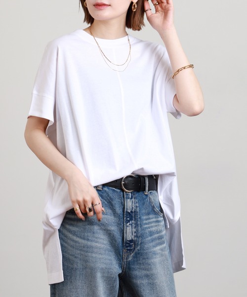 FUNALIVE(ファンアライブ)の「無地コットン天竺変形スリーププルオーバー 半袖(Tシャツ/カットソー・レディース・オフホワイト/ライトグリーン系/ブルーグレー/ロイヤルブルー/ブラック・M-L)」の11枚目の写真