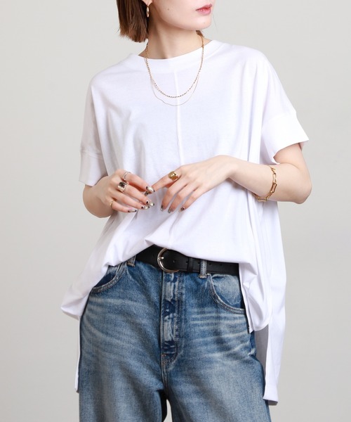 FUNALIVE(ファンアライブ)の「無地コットン天竺変形スリーププルオーバー 半袖(Tシャツ/カットソー・レディース・オフホワイト/ライトグリーン系/ブルーグレー/ロイヤルブルー/ブラック・M-L)」の12枚目の写真