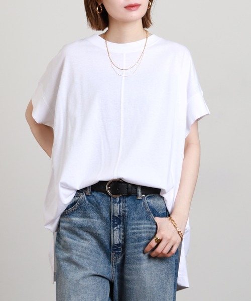 FUNALIVE(ファンアライブ)の「無地コットン天竺変形スリーププルオーバー 半袖(Tシャツ/カットソー・レディース・オフホワイト/ライトグリーン系/ブルーグレー/ロイヤルブルー/ブラック・M-L)」の14枚目の写真