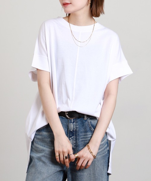 FUNALIVE(ファンアライブ)の「無地コットン天竺変形スリーププルオーバー 半袖(Tシャツ/カットソー・レディース・オフホワイト/ライトグリーン系/ブルーグレー/ロイヤルブルー/ブラック・M-L)」の15枚目の写真