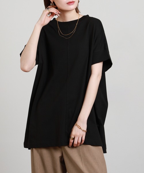 FUNALIVE(ファンアライブ)の「無地コットン天竺変形スリーププルオーバー 半袖(Tシャツ/カットソー・レディース・オフホワイト/ライトグリーン系/ブルーグレー/ロイヤルブルー/ブラック・M-L)」の21枚目の写真
