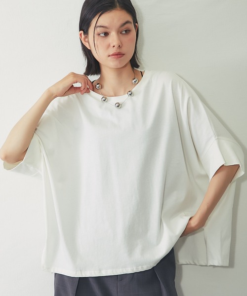 SMILE ORCHID(スマイルオーキッド)の「【接触冷感】ドルマンワイドカットソー(Tシャツ/カットソー・レディース・ホワイト/チャコールグレー/ブラック・M)」の1枚目の写真