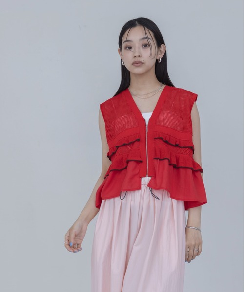 ティアードフリル メッシュニットベスト Eimee Law│Eimee Law