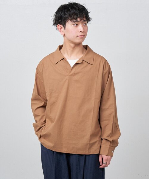 Kastane(カスタネ)の「【ユニセックス/一部店舗限定】BM スキッパーシャツ2(シャツ/ブラウス・メンズ・アイボリー/ブラウン/ベージュ・FREE)」の3枚目の写真