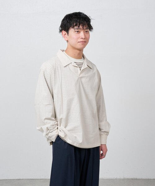 Kastane(カスタネ)の「【ユニセックス/一部店舗限定】BM スキッパーシャツ2(シャツ/ブラウス・メンズ・アイボリー/ブラウン/ベージュ・FREE)」の16枚目の写真