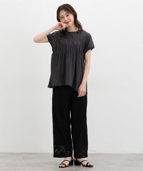Honeys（ハニーズ）の「【ハニさら・接触冷感・ＵＶカット】シャーリングトップス（Tシャツ/カットソー・レディース・ブラウン/スミクロ/ブルーグリーン/オレンジ・L/LL/M/S）」の21枚目の写真