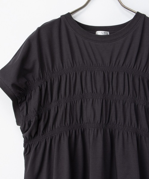 Honeys（ハニーズ）の「【ハニさら・接触冷感・ＵＶカット】シャーリングトップス（Tシャツ/カットソー・レディース・ブラウン/スミクロ/ブルーグリーン/オレンジ・L/LL/M/S）」の11枚目の写真