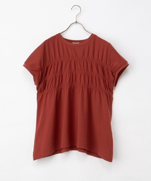 Honeys（ハニーズ）の「【ハニさら・接触冷感・ＵＶカット】シャーリングトップス（Tシャツ/カットソー・レディース・ブラウン/スミクロ/ブルーグリーン/オレンジ・L/LL/M/S）」の14枚目の写真