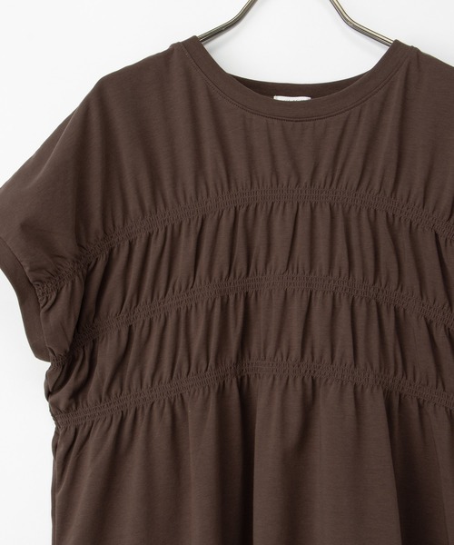 Honeys（ハニーズ）の「【ハニさら・接触冷感・ＵＶカット】シャーリングトップス（Tシャツ/カットソー・レディース・ブラウン/スミクロ/ブルーグリーン/オレンジ・L/LL/M/S）」の17枚目の写真