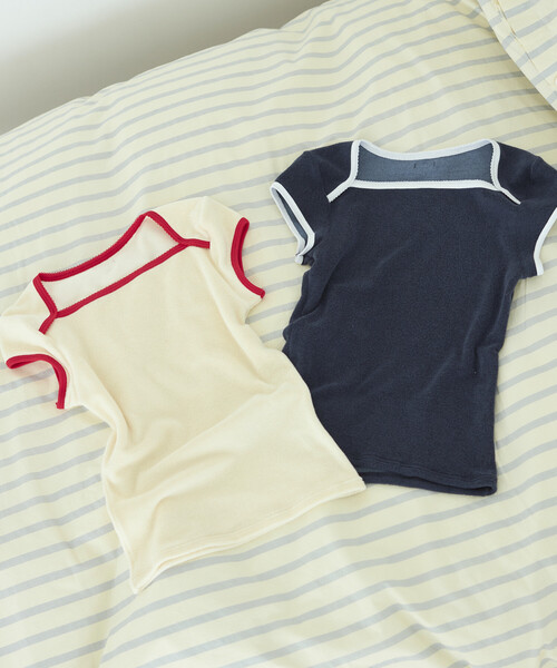 Firsthand(ファーストハンド)の「CHANTECLAIR × Firsthand/シャンテクレール 別注 Pile Compact Tee / パイル コンパクト Tシャツ(Tシャツ/カットソー・レディース・ネイビー/オフホワイト・SMALL/MEDIUM)」の19枚目の写真
