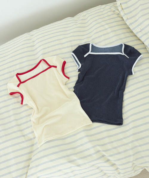 Firsthand(ファーストハンド)の「CHANTECLAIR × Firsthand/シャンテクレール 別注 Pile Compact Tee / パイル コンパクト Tシャツ(Tシャツ/カットソー・レディース・ネイビー/オフホワイト・SMALL/MEDIUM)」の20枚目の写真