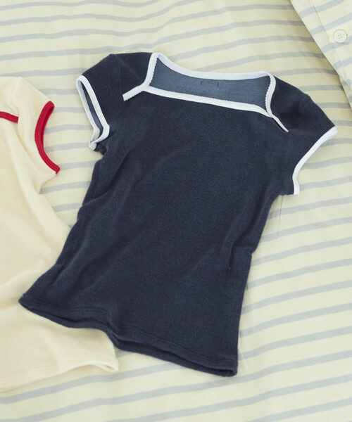 Firsthand(ファーストハンド)の「CHANTECLAIR × Firsthand/シャンテクレール 別注 Pile Compact Tee / パイル コンパクト Tシャツ(Tシャツ/カットソー・レディース・ネイビー/オフホワイト・SMALL/MEDIUM)」の22枚目の写真