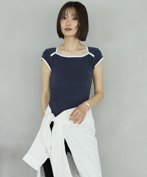 Firsthand(ファーストハンド)の「CHANTECLAIR × Firsthand/シャンテクレール 別注 Pile Compact Tee / パイル コンパクト Tシャツ(Tシャツ/カットソー・レディース・ネイビー/オフホワイト・SMALL/MEDIUM)」の8枚目の写真