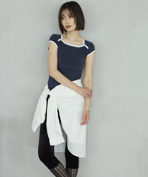 Firsthand(ファーストハンド)の「CHANTECLAIR × Firsthand/シャンテクレール 別注 Pile Compact Tee / パイル コンパクト Tシャツ(Tシャツ/カットソー・レディース・ネイビー/オフホワイト・SMALL/MEDIUM)」の9枚目の写真