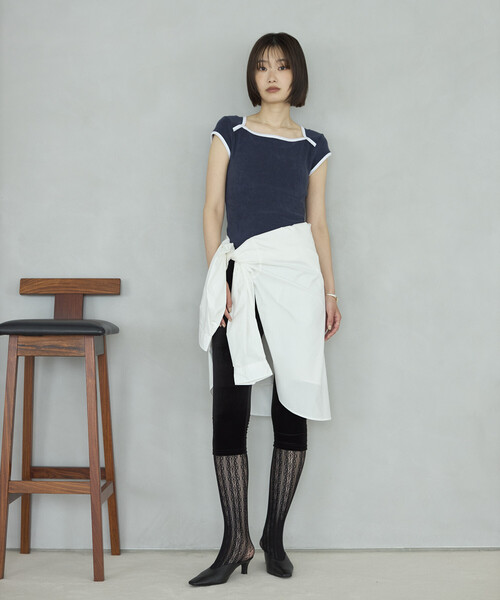 Firsthand(ファーストハンド)の「CHANTECLAIR × Firsthand/シャンテクレール 別注 Pile Compact Tee / パイル コンパクト Tシャツ(Tシャツ/カットソー・レディース・ネイビー/オフホワイト・SMALL/MEDIUM)」の10枚目の写真