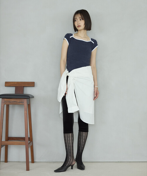 Firsthand(ファーストハンド)の「CHANTECLAIR × Firsthand/シャンテクレール 別注 Pile Compact Tee / パイル コンパクト Tシャツ(Tシャツ/カットソー・レディース・ネイビー/オフホワイト・SMALL/MEDIUM)」の11枚目の写真