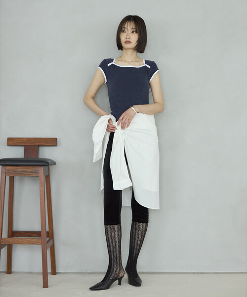 Firsthand(ファーストハンド)の「CHANTECLAIR × Firsthand/シャンテクレール 別注 Pile Compact Tee / パイル コンパクト Tシャツ(Tシャツ/カットソー・レディース・ネイビー/オフホワイト・SMALL/MEDIUM)」の12枚目の写真