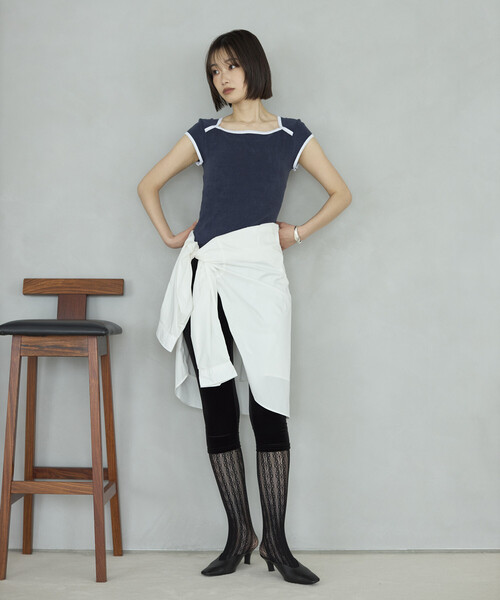 Firsthand(ファーストハンド)の「CHANTECLAIR × Firsthand/シャンテクレール 別注 Pile Compact Tee / パイル コンパクト Tシャツ(Tシャツ/カットソー・レディース・ネイビー/オフホワイト・SMALL/MEDIUM)」の13枚目の写真
